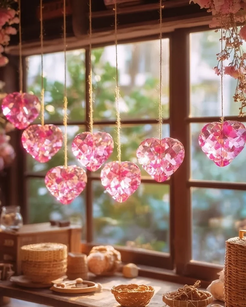 Beautiful pink crystal heart ornaments for elegant home decor and gifts