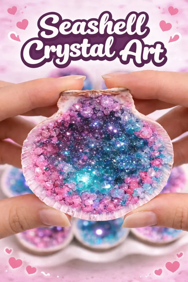 Beautiful seashell crystal art display showcasing intricate designs and natural elements.