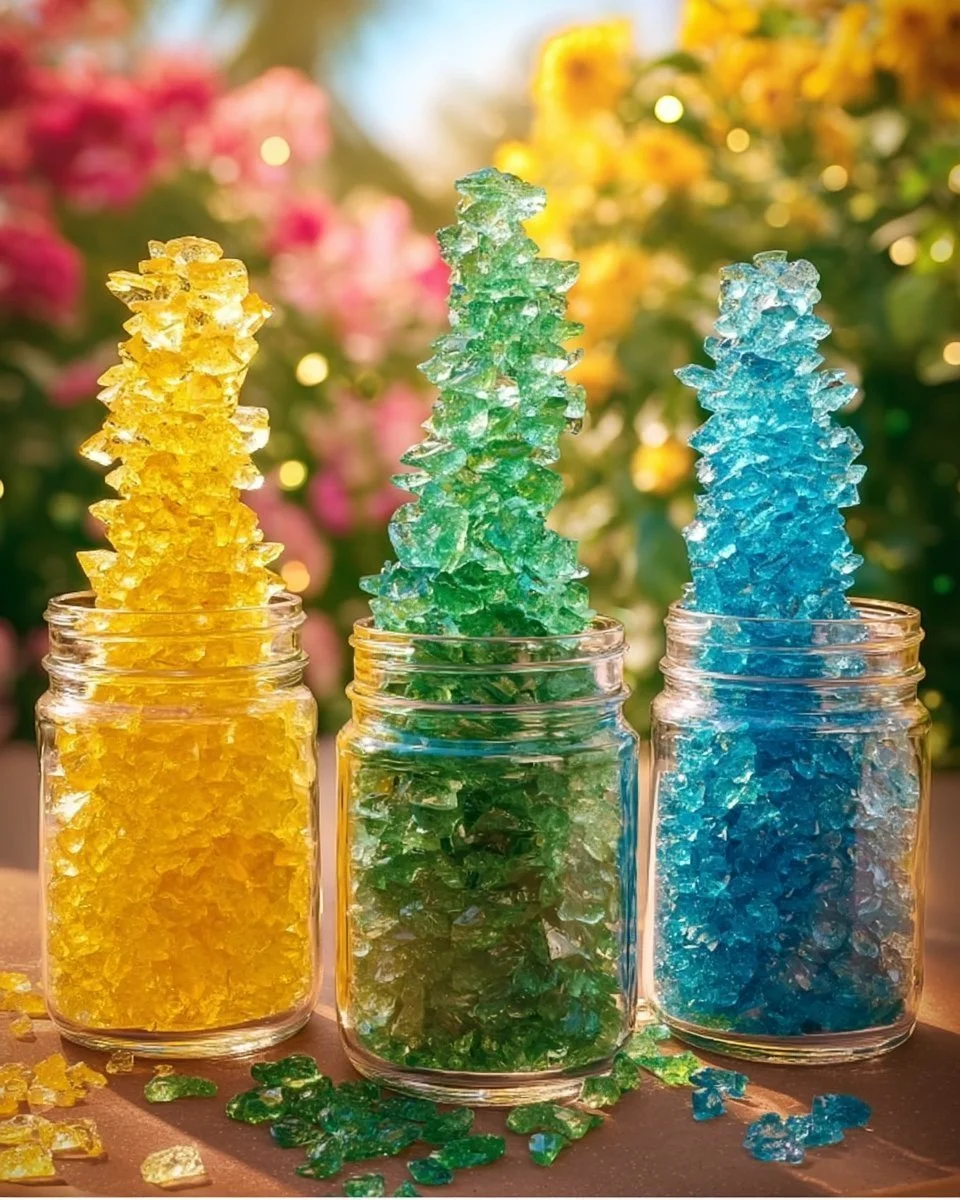 Beautifully grown sugar crystals from a fun sugar crystal experiment.