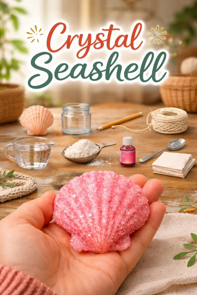 Crystal Seashell shimmering in natural light, showcasing intricate details.