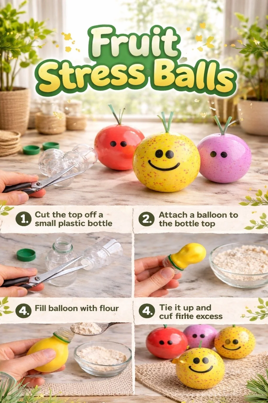 Colorful fruit-shaped stress balls for stress relief and relaxation