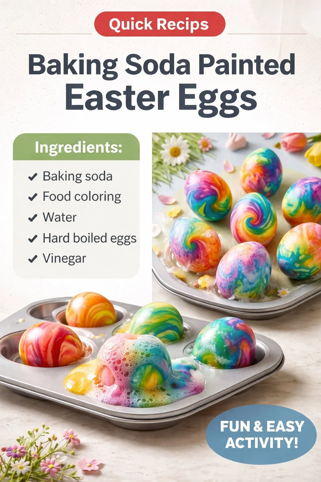 Easter eggs painted with natural dyes made from baking soda.
