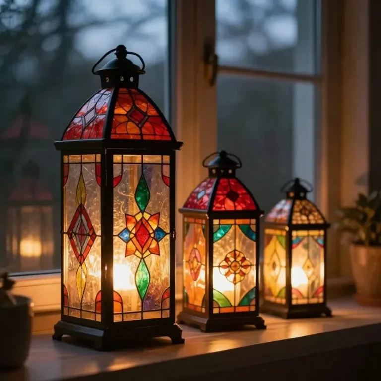 Beautiful stained glass lantern providing vibrant light and decorative charm.