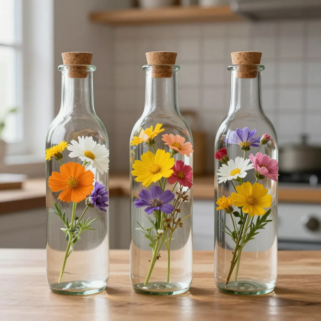 Beautifully preserved flowers in oil, showcasing vibrant colors and tranquility.