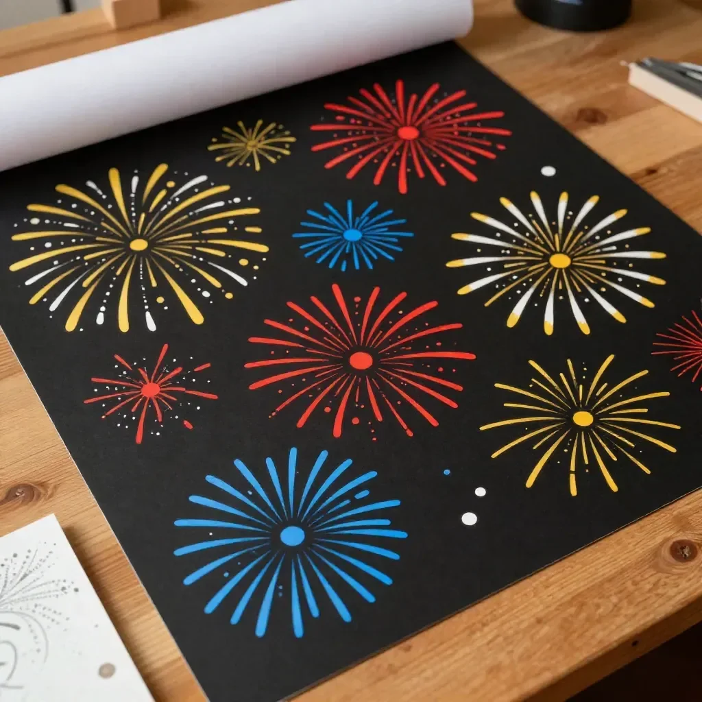 Colorful fly swatter featuring stunning firework prints for festive occasions.