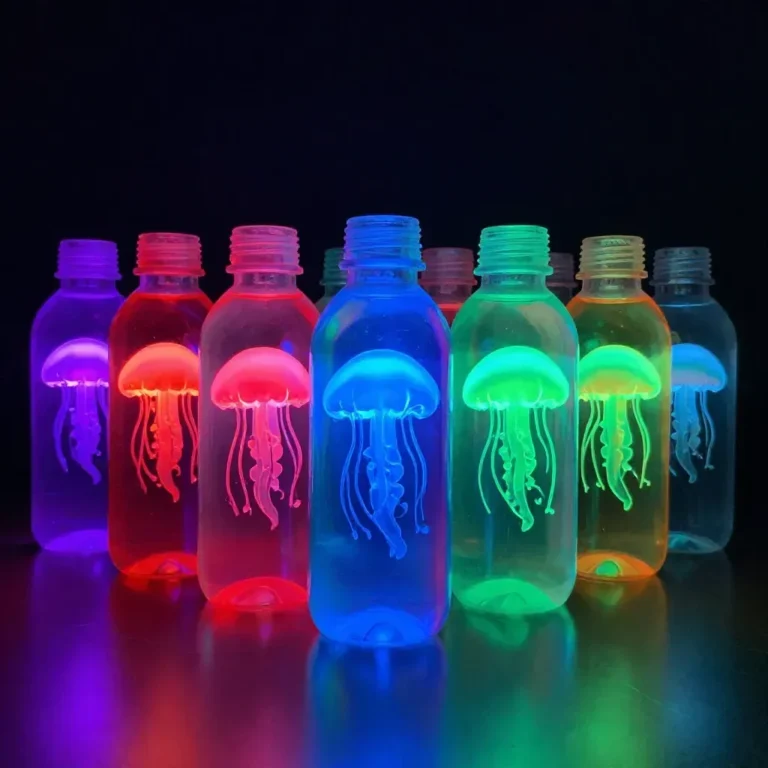 Glowing jellyfish bottle creates a serene and cozy atmosphere.