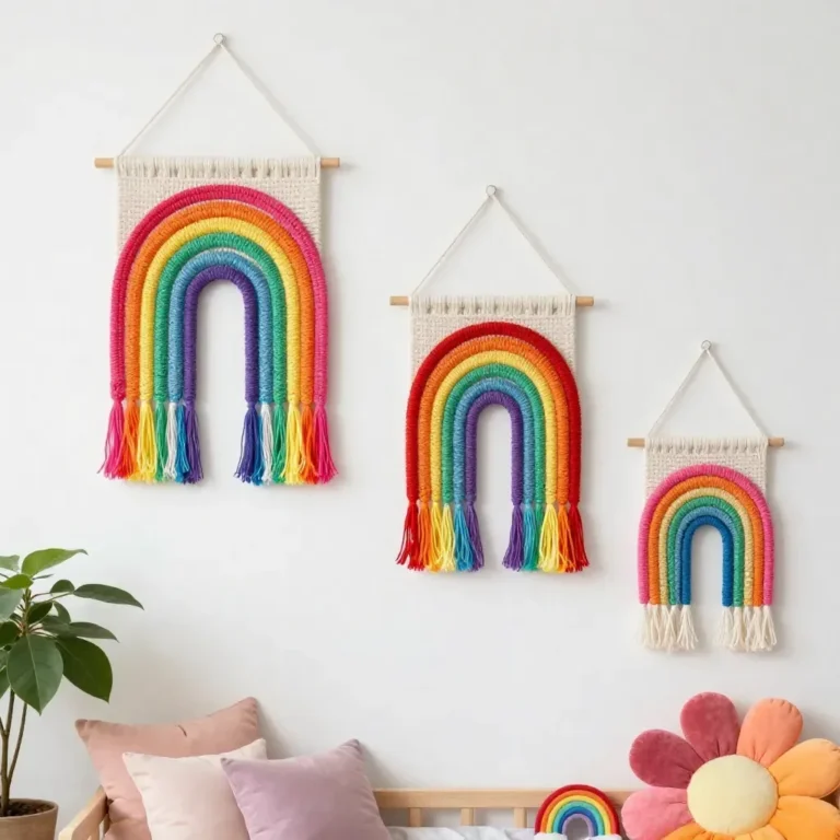 Scrap yarn boho wall art with colorful textures and unique designs for home decor