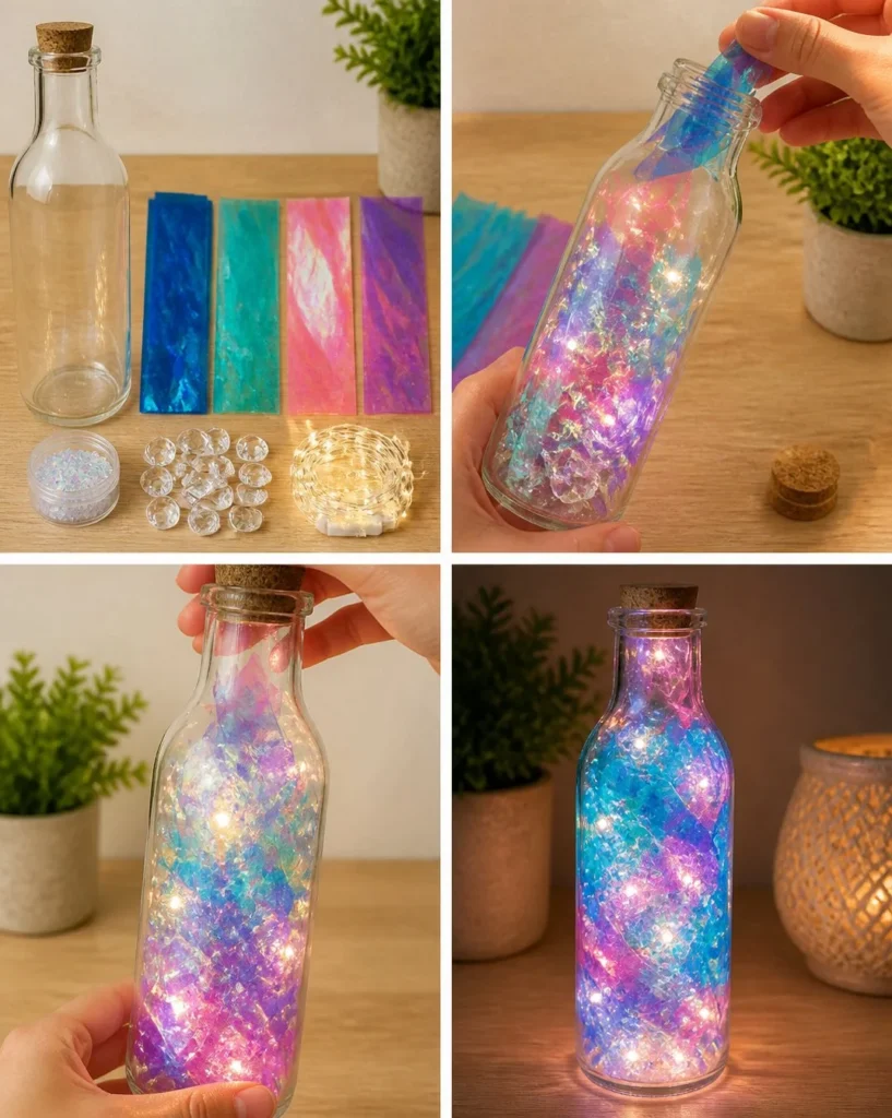 Aurora Bottle Lantern with glowing LED decor light for home ambiance