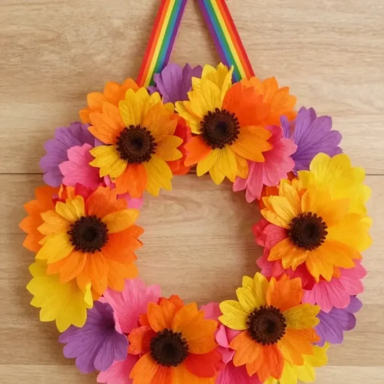 Colorful cupcake-liner sunflower wreath for home decor