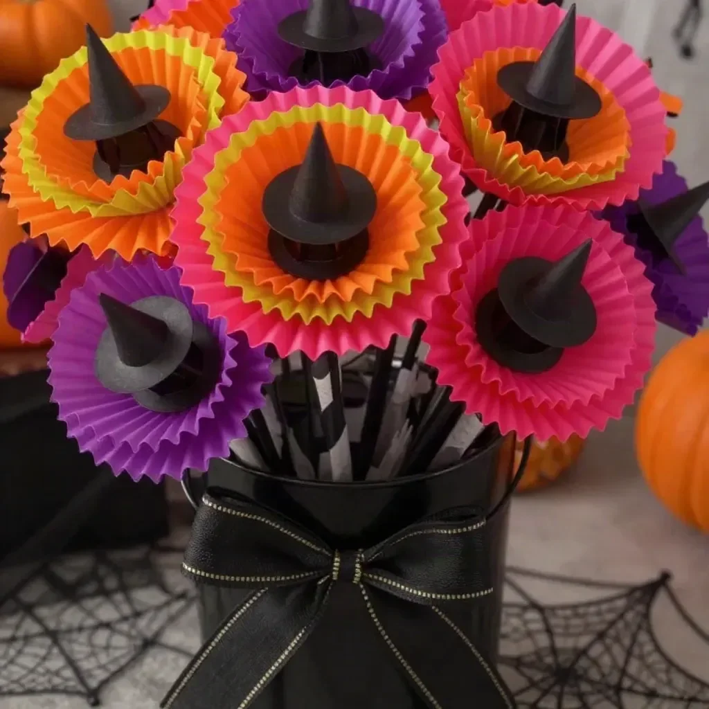 Colorful Cupcake-Liner Witch Flower Bouquet