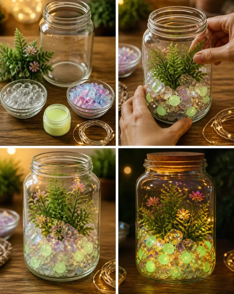 Glowing crystal fairy garden jar for enchanting decor