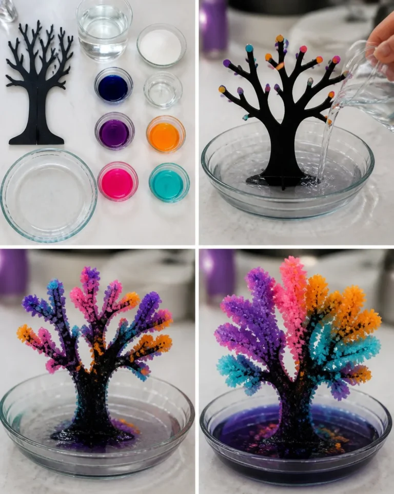 Haunted Tree of Rainbow Crystals surrounded by mist and eerie lights
