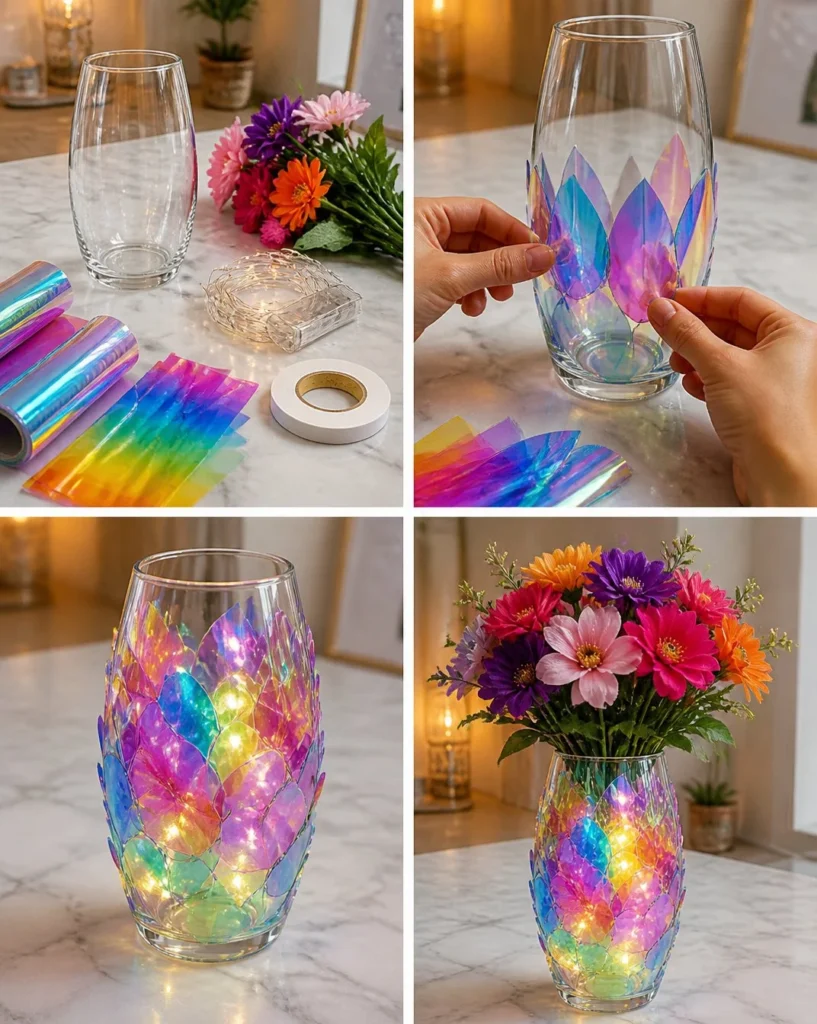 Iridescent rainbow flower vase for vibrant home decor