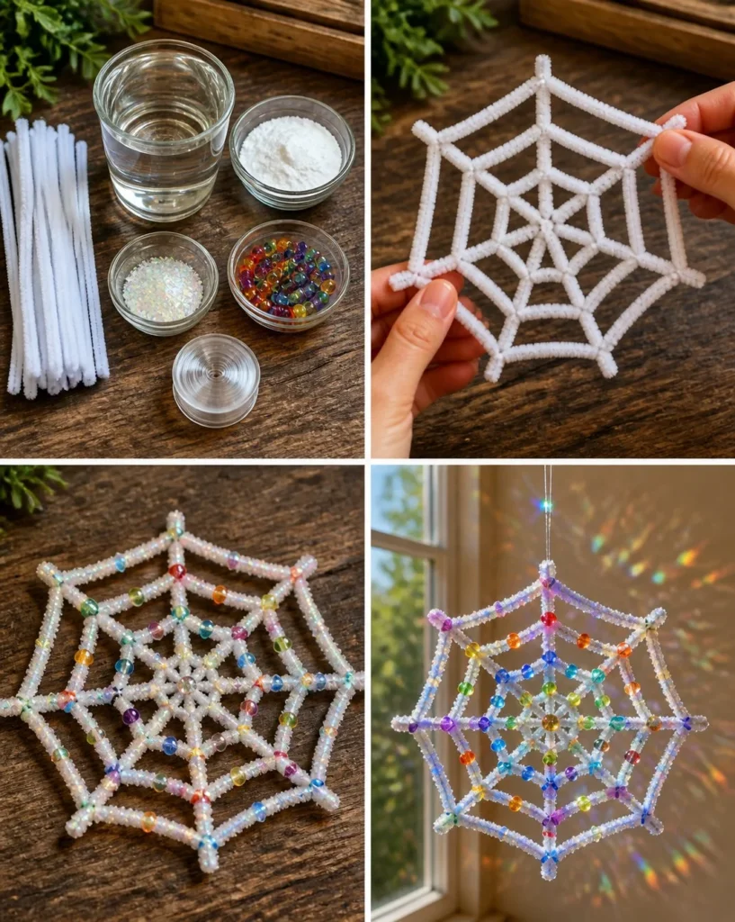 Rainbow Crystal Spiderweb Suncatcher reflecting colorful light