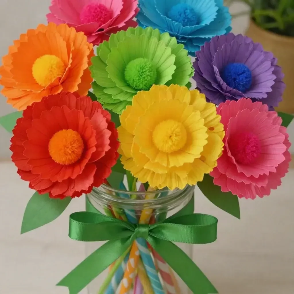 Rainbow Cupcake-Liner Dahlia Bouquet featuring colorful dahlias in a beautiful arrangement