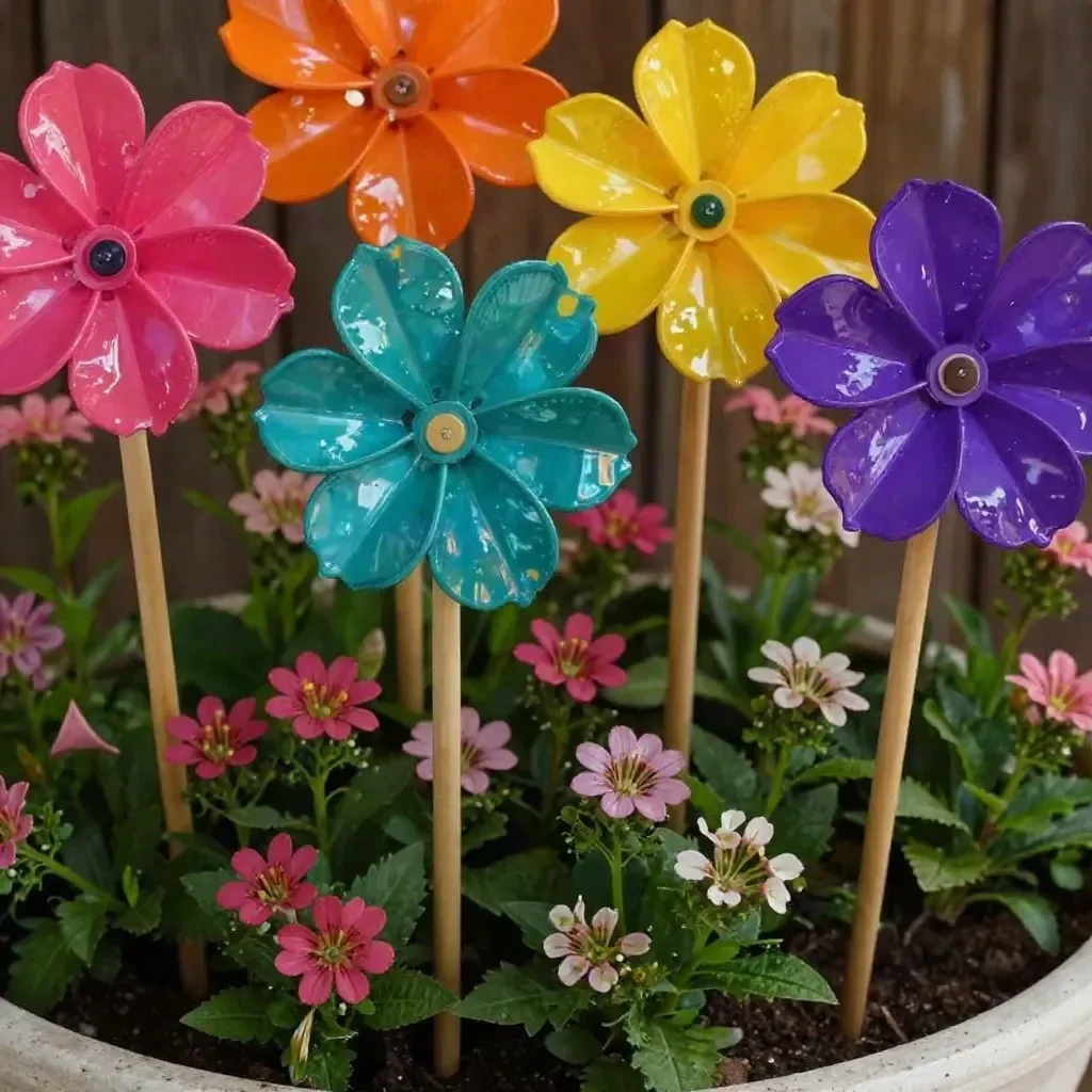 Colorful rainbow flower garden stakes for decorative planting