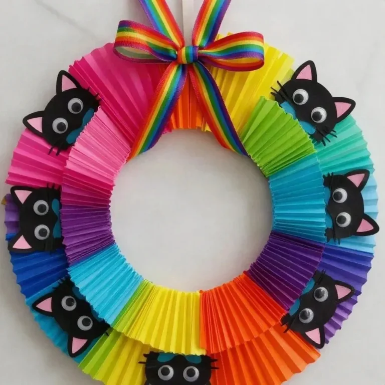 Rainbow Cupcake-Liner Wreath Halloween Kids Craft project