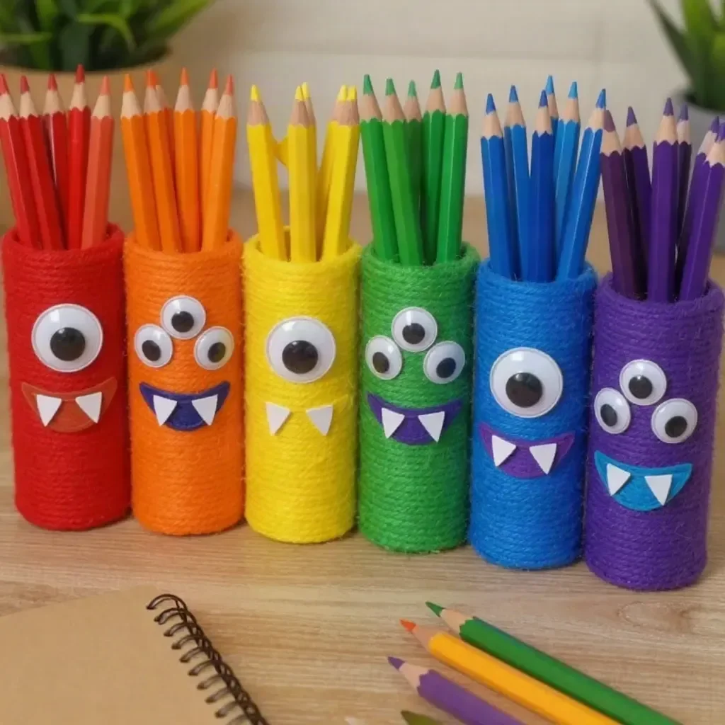 Colorful Rainbow Monster pencil holders for desk organization