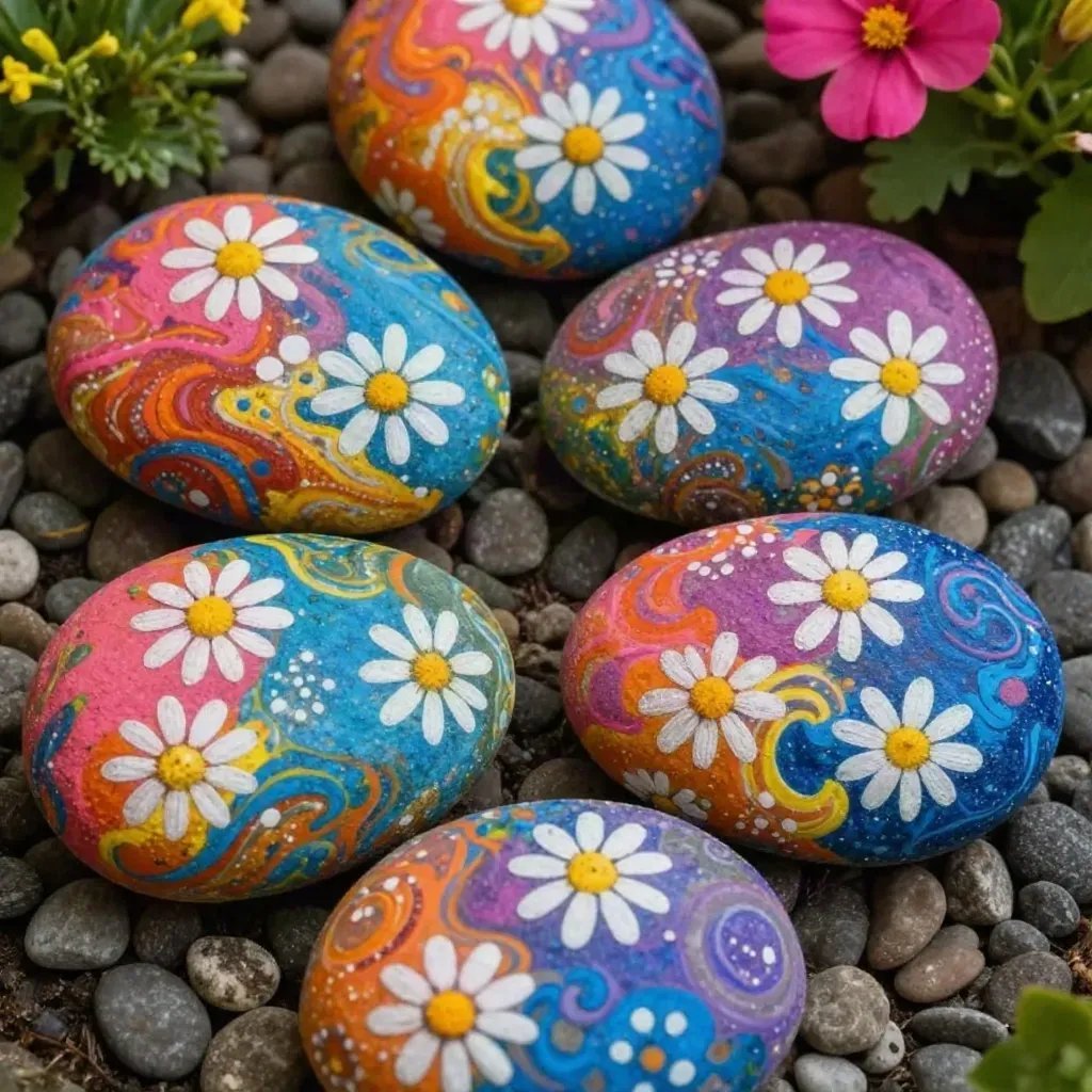 Rainbow Painted Rocks for a Colorful Flower Garden