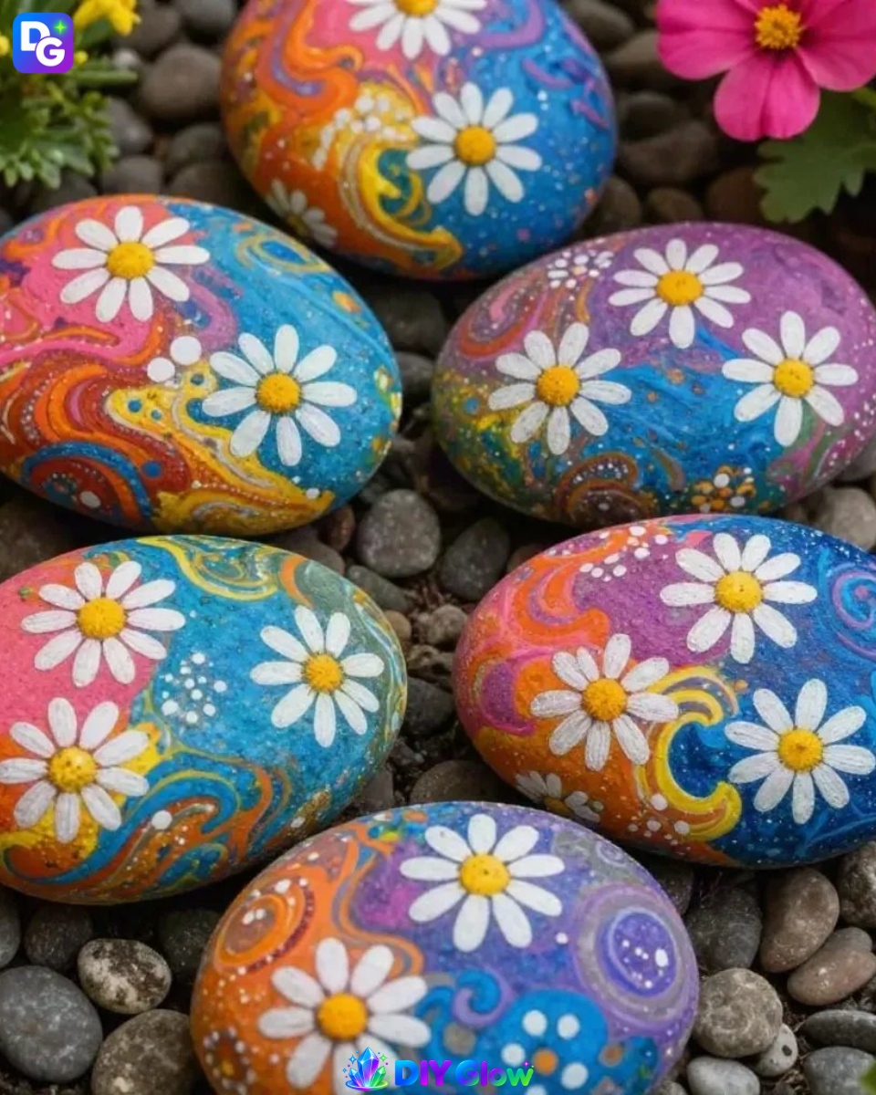 Rainbow Painted Rocks for a Colorful Flower Garden
