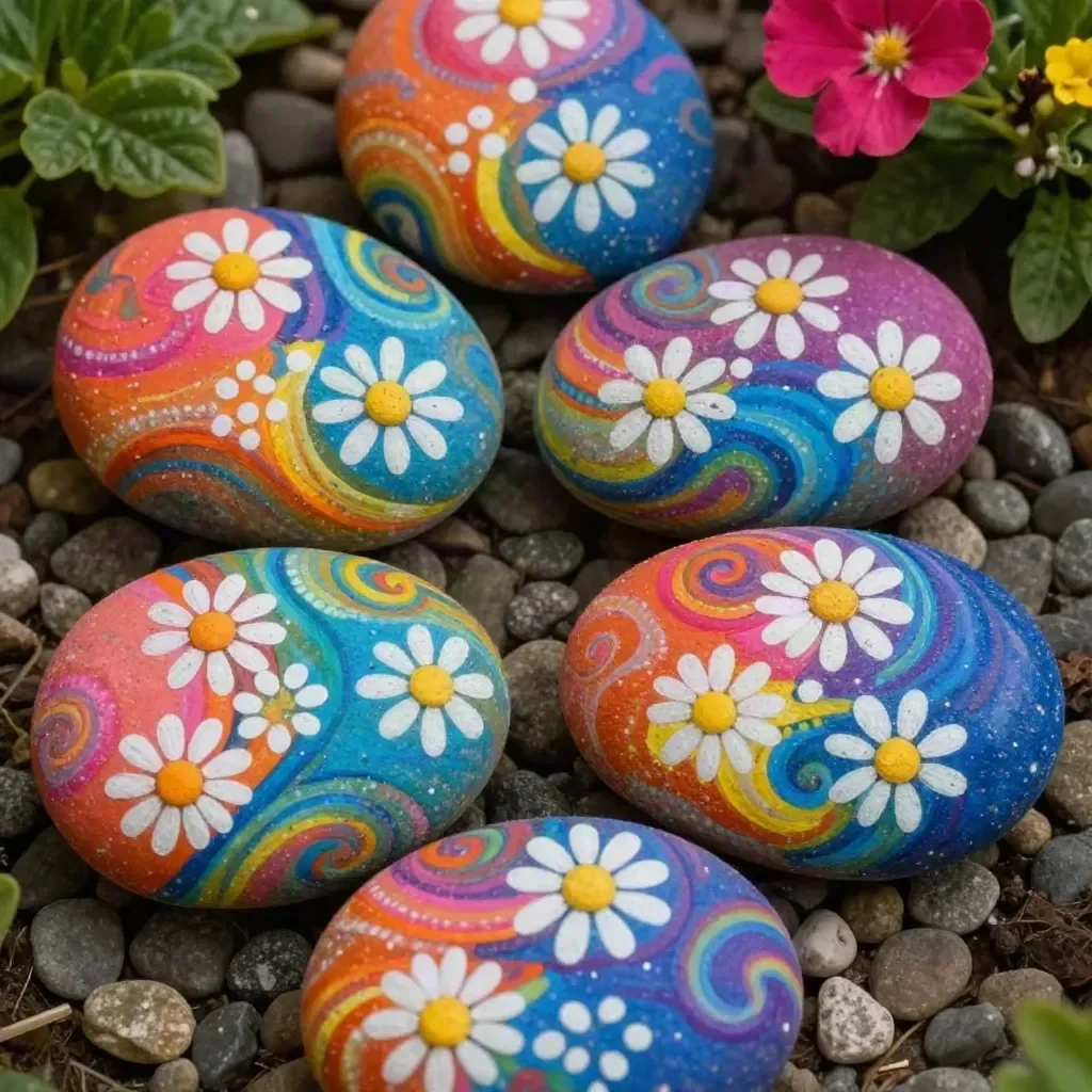 Rainbow Painted Rocks for a Colorful Flower Garden