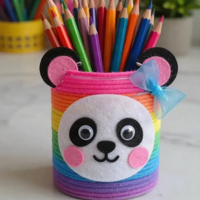 Rainbow Panda pencil cup classroom organizer for school supplies