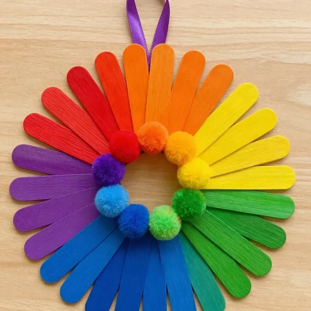 Rainbow Popsicle-Stick Daisy Wheel Craft for Kids