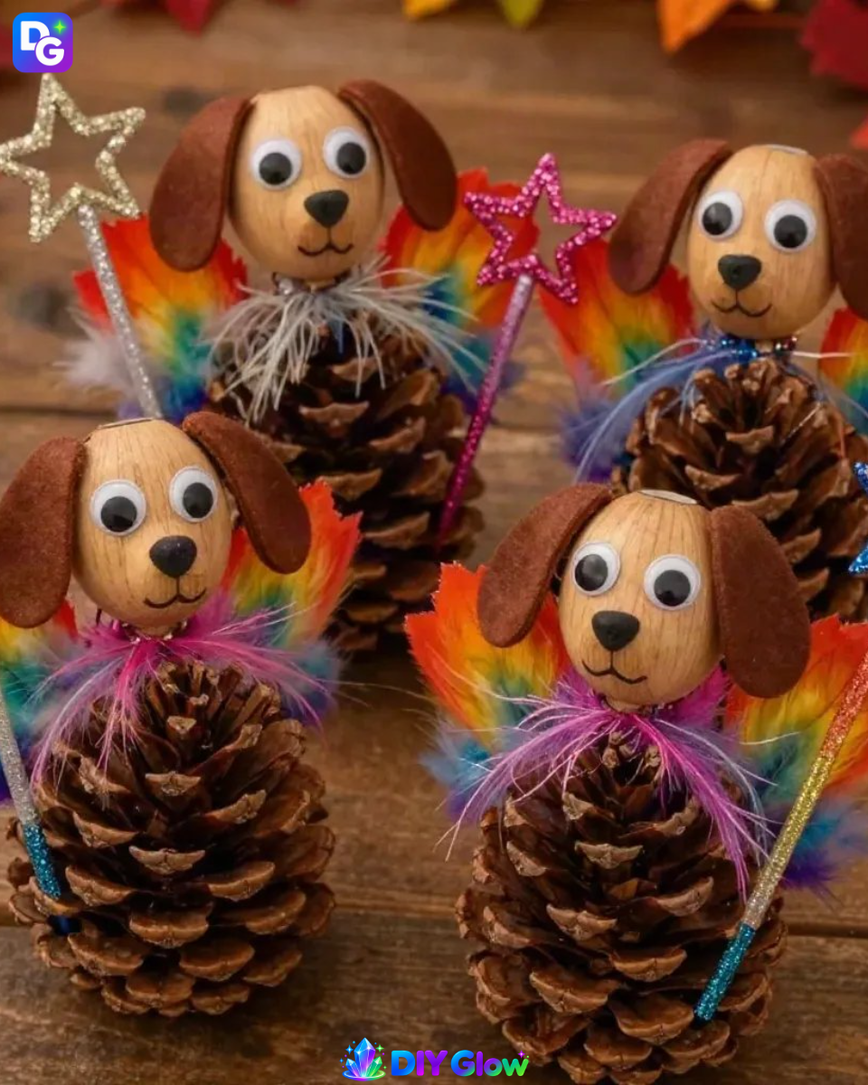 Rainbow Puppy Pinecone Fall Fairies