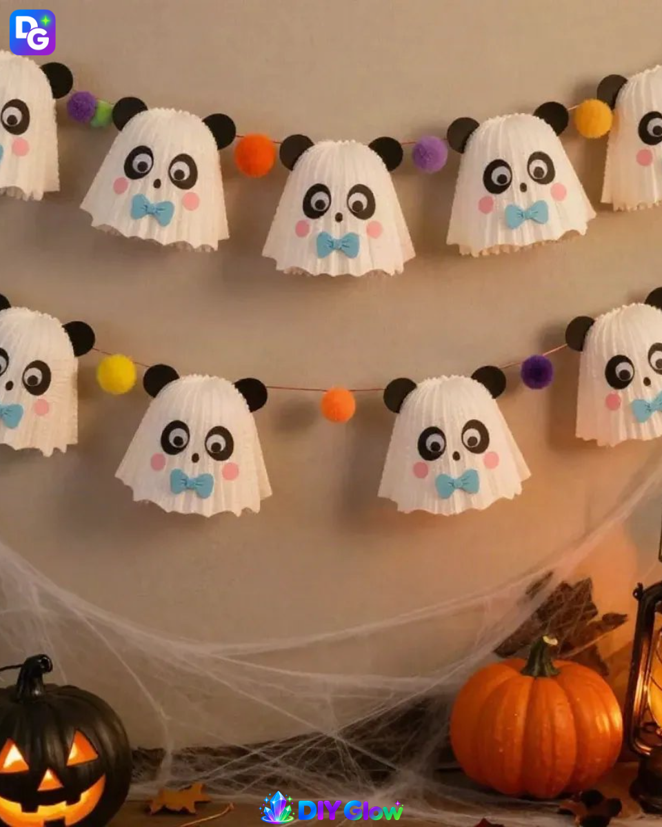 Spooky-Cute Panda Ghost Cupcake-Liner Garland