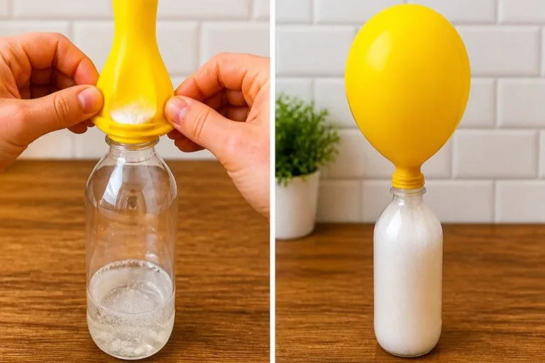 Baking soda balloon experiment: Fun science activity demonstrating chemical reactions.