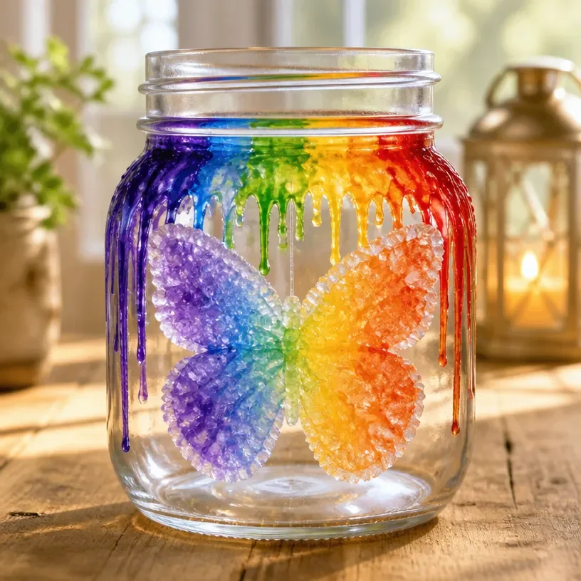 Borax Crystal Suncatcher Melted Crayon Mason Jar Rainbow