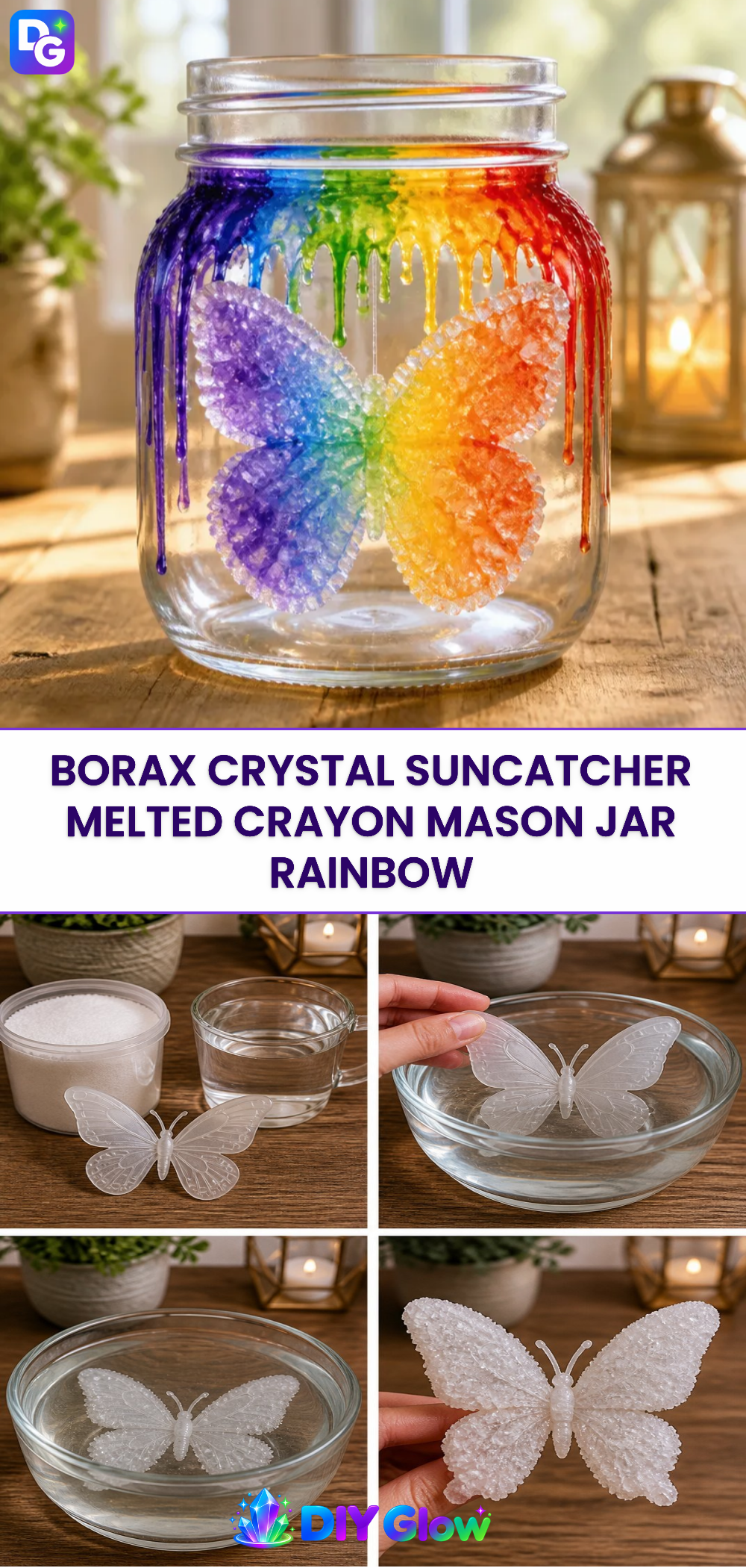 Borax Crystal Suncatcher Melted Crayon Mason Jar Rainbow