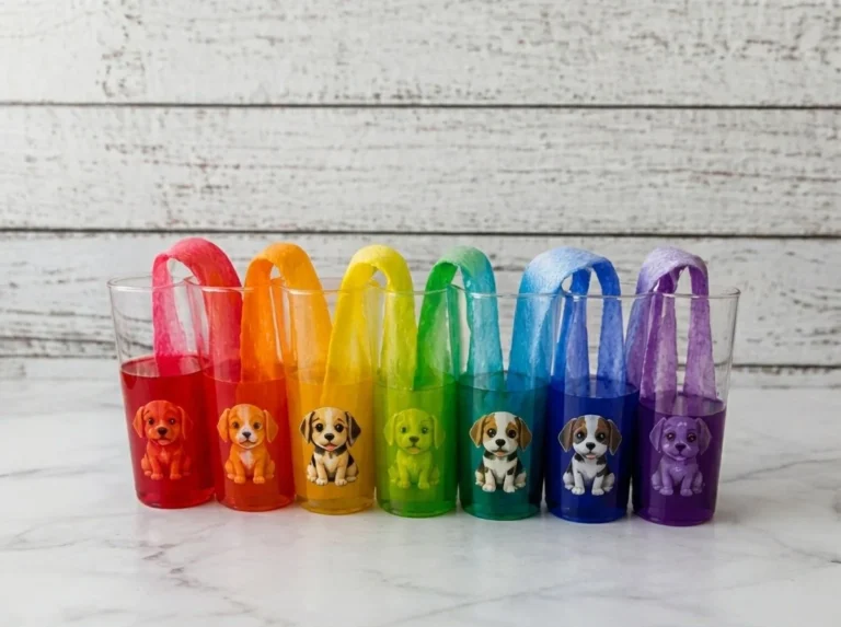 Melted crayon mason jar cup featuring Borax pipe cleaner process and rainbow design.