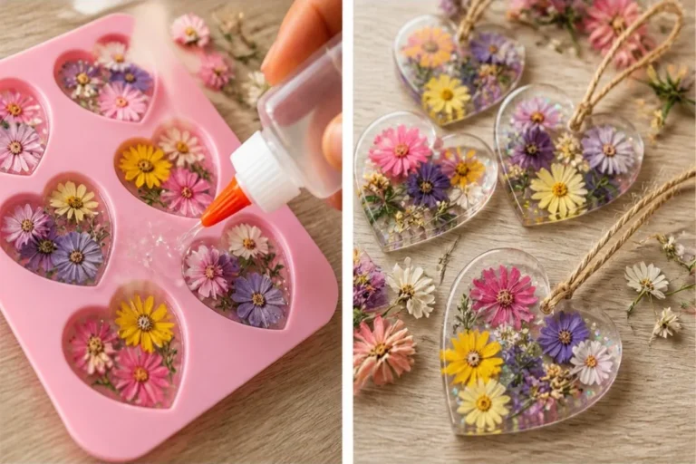 Crafting with clear glue to create beautiful flower hearts