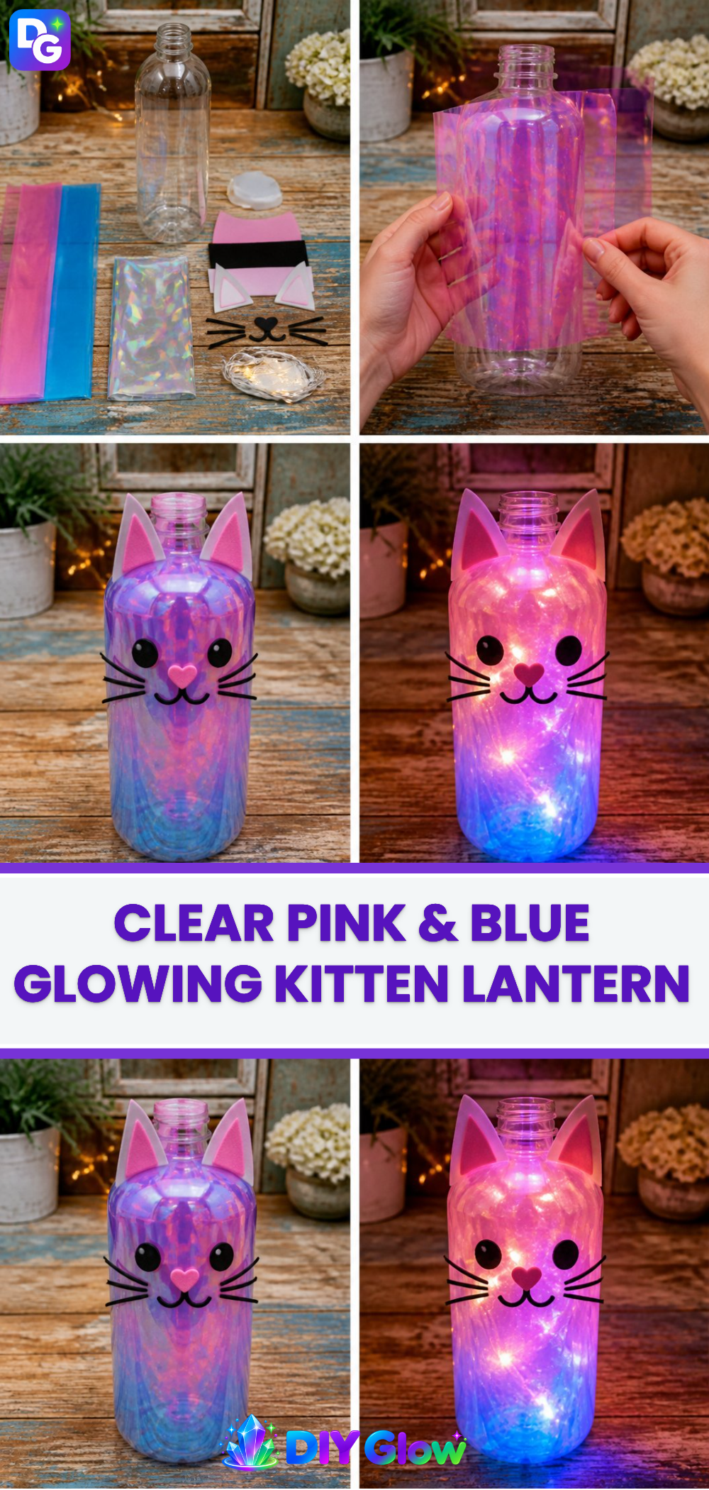 Clear Pink & Blue Glowing Kitten Lantern