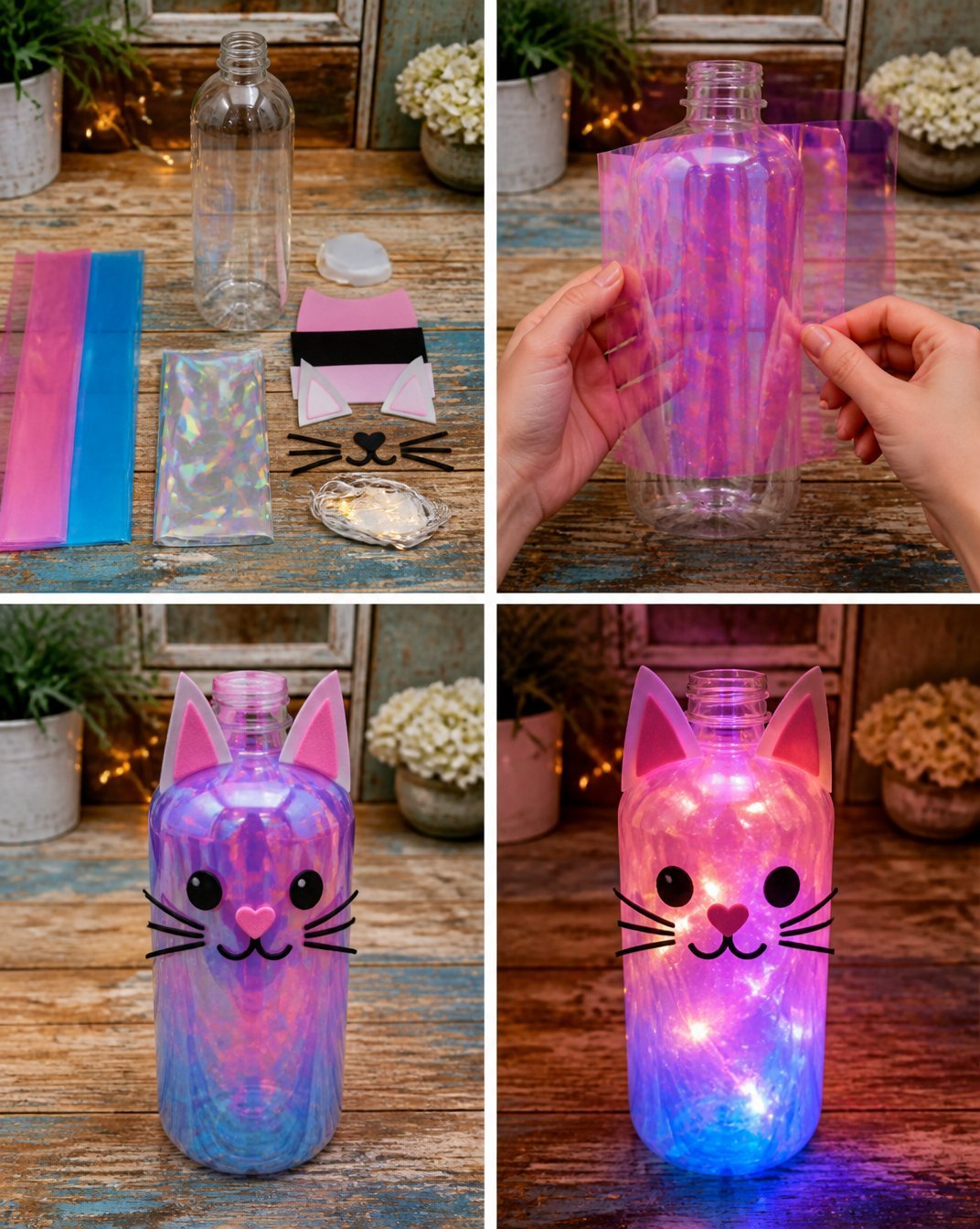 Clear Pink & Blue Glowing Kitten Lantern