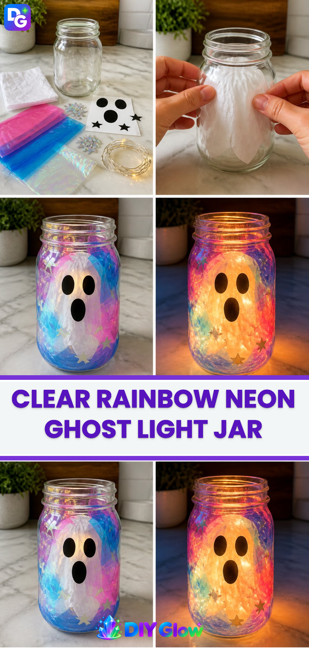 Clear Rainbow Neon Ghost Light Jar