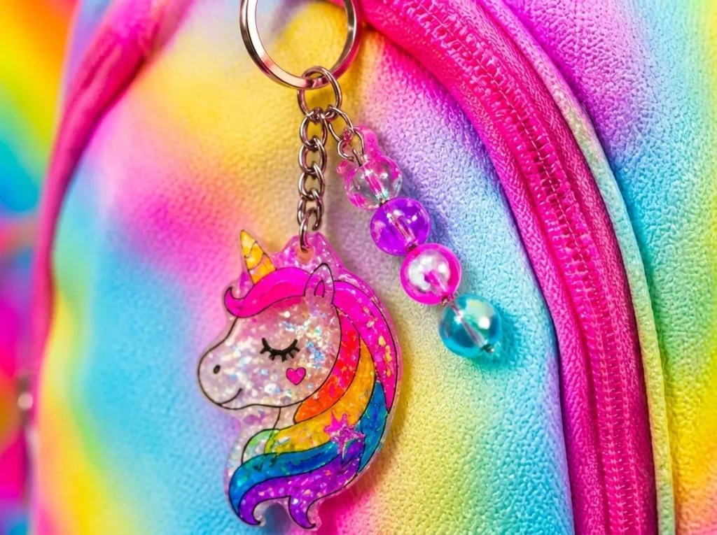 Clear rainbow unicorn backpack charm craft project