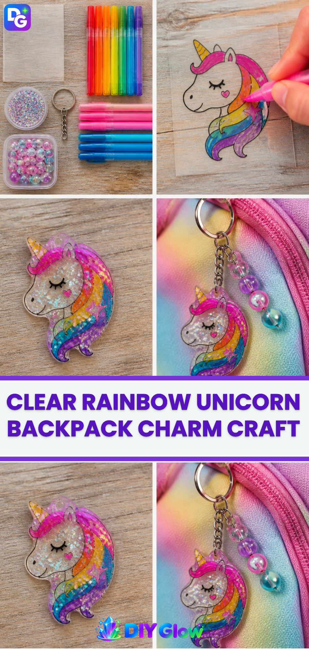 Clear Rainbow Unicorn Backpack Charm Craft