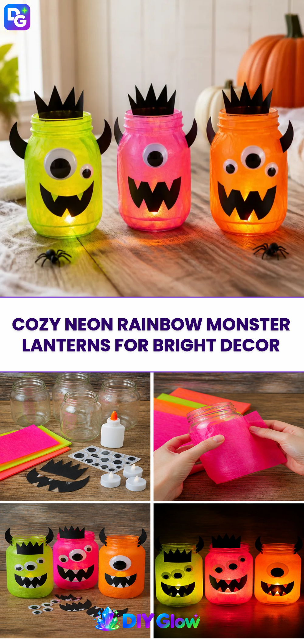 Cozy Neon Rainbow Monster Lanterns for Bright Decor