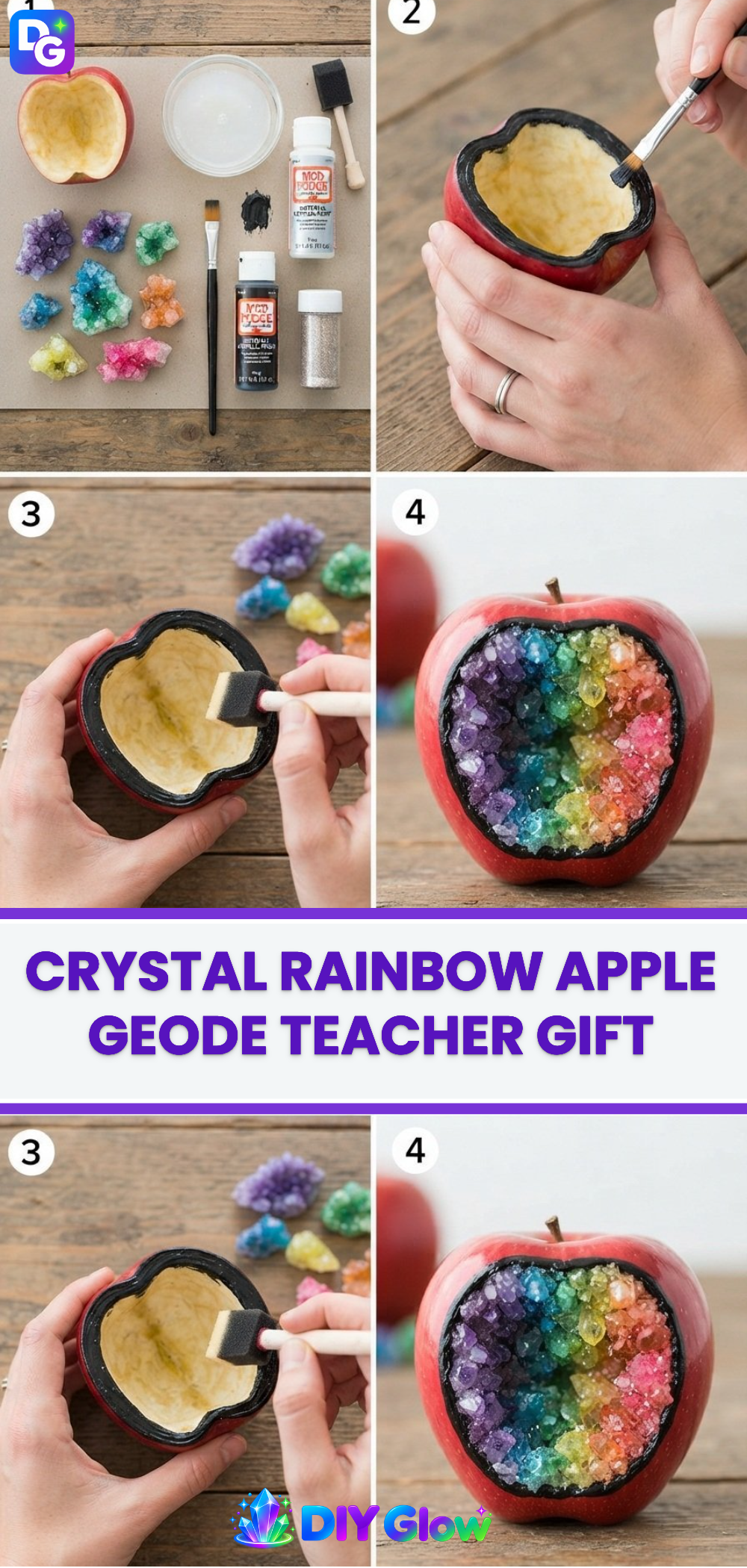 Crystal Rainbow Apple Geode Teacher Gift