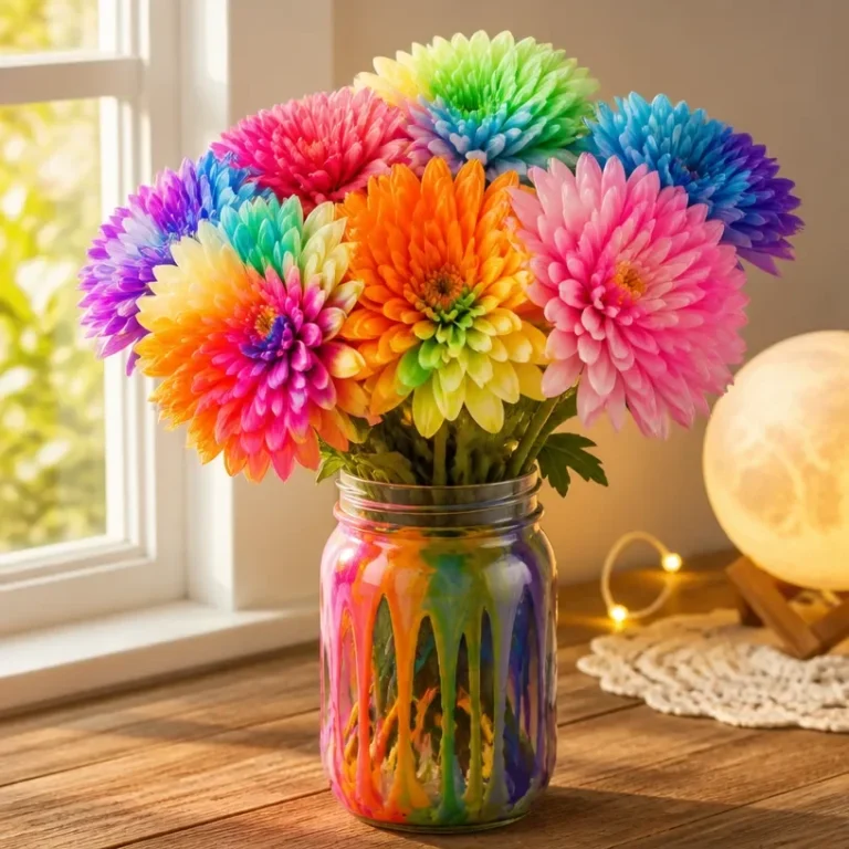 Mason jar craft using borax pipe cleaner and melted crayons in Dahlia Glow colors.