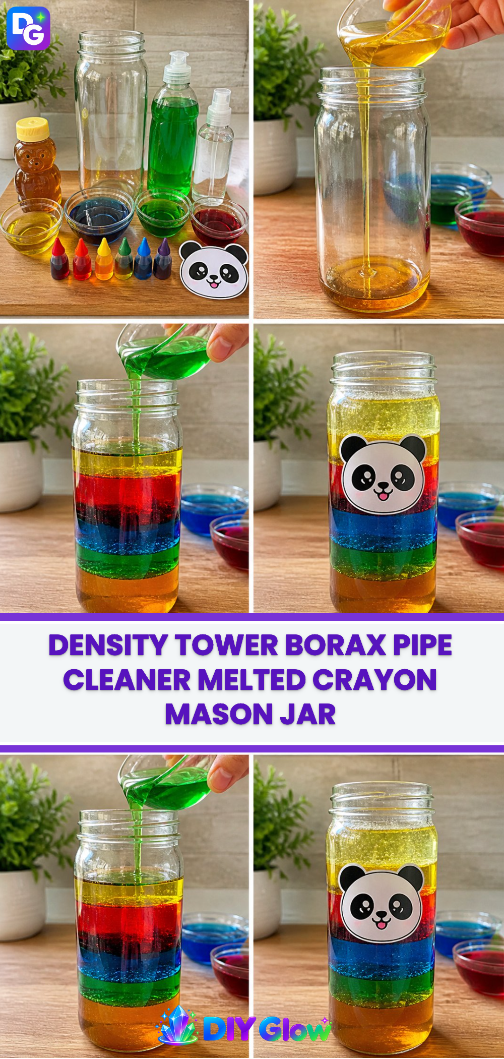 Density Tower Borax Pipe Cleaner Melted Crayon Mason Jar