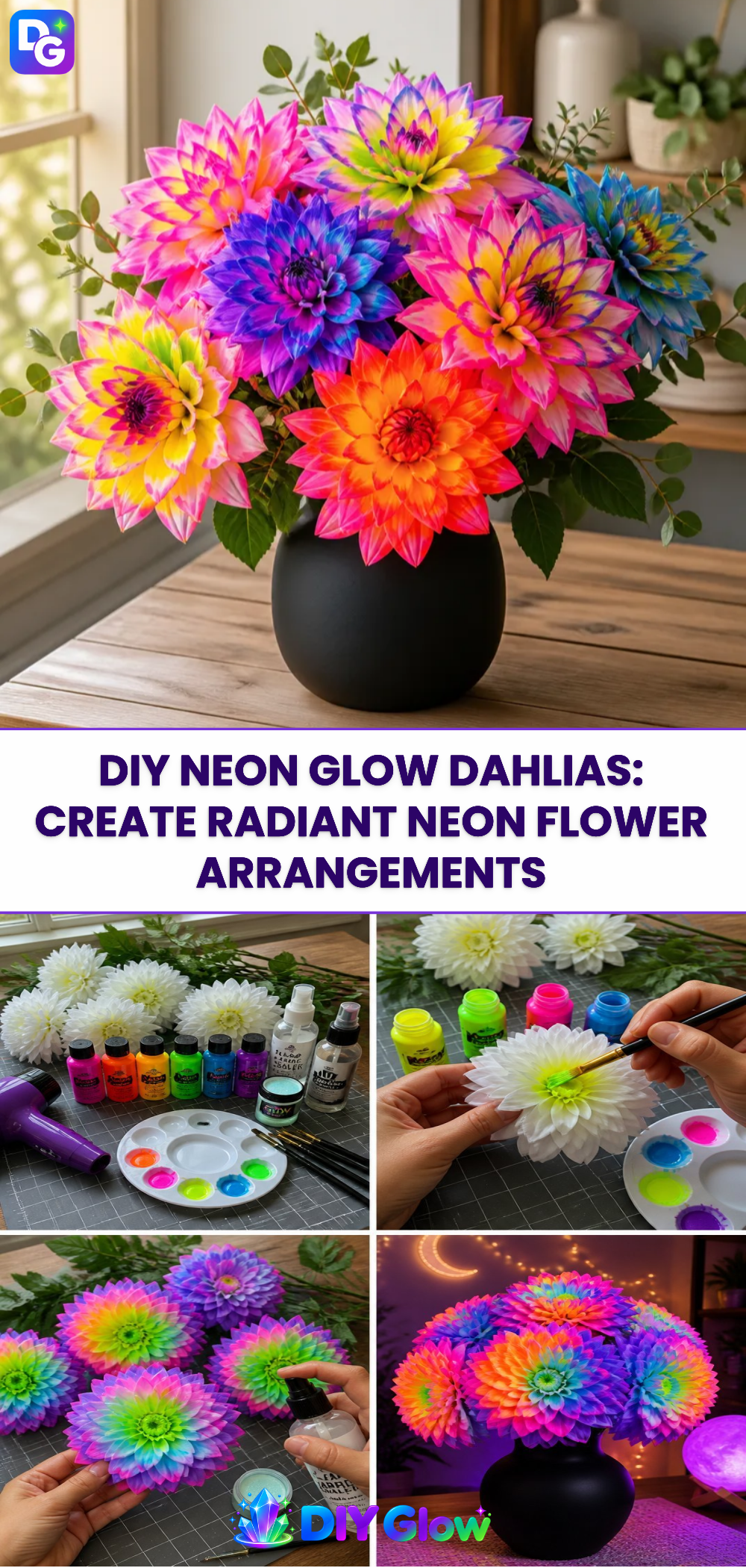 DIY Neon Glow Dahlias: Create Radiant Neon Flower Arrangements