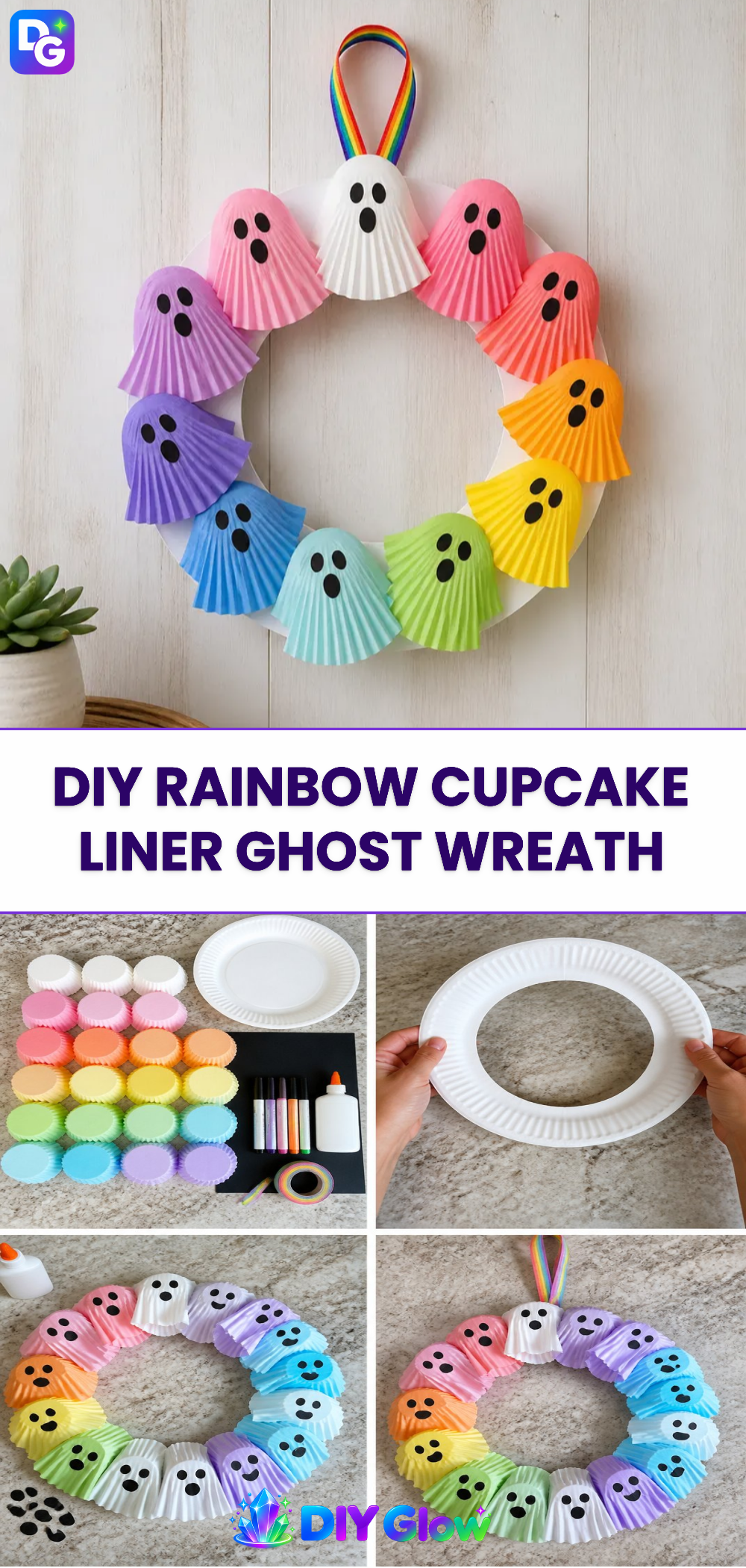 DIY Rainbow Cupcake Liner Ghost Wreath