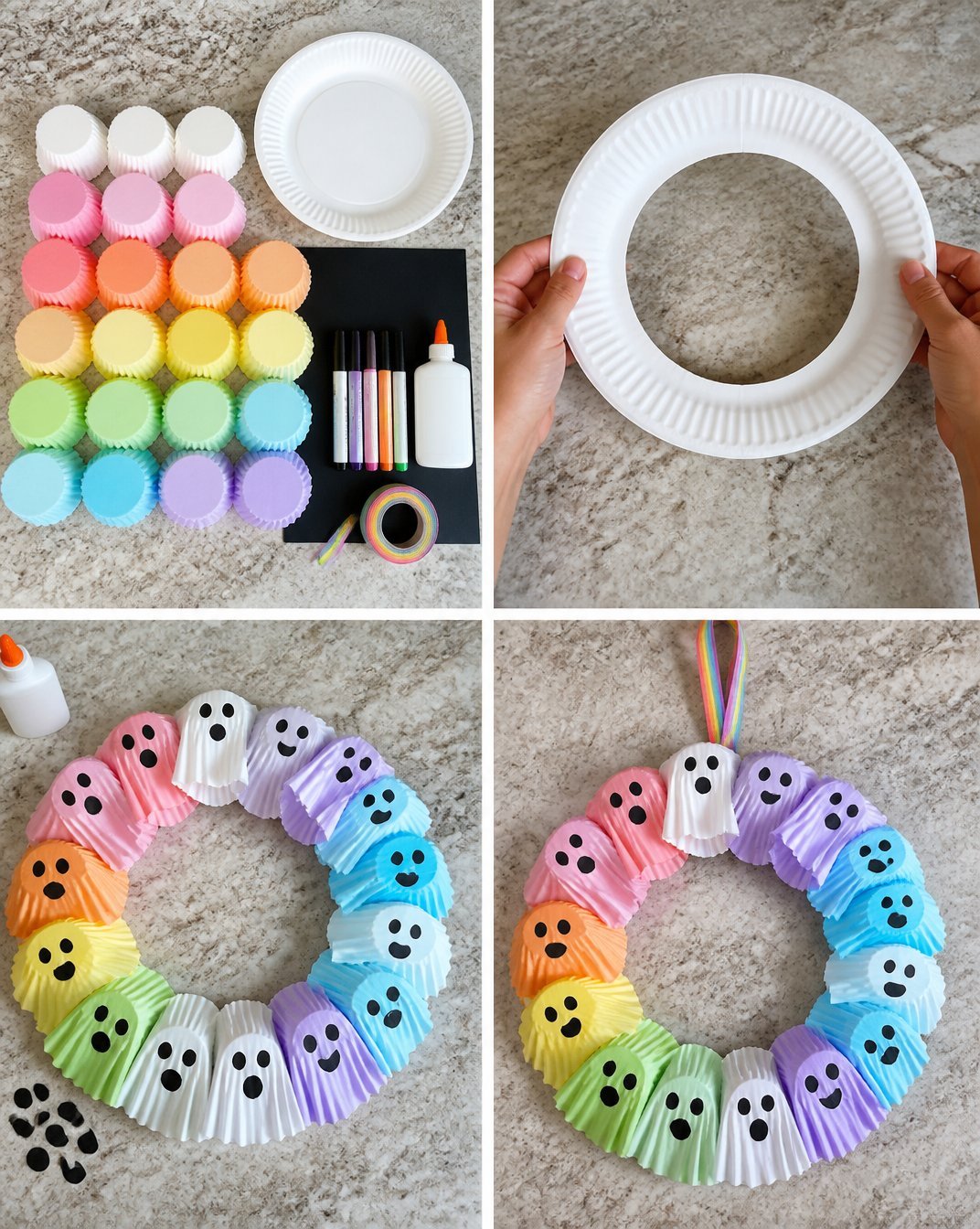 DIY Rainbow Cupcake Liner Ghost Wreath