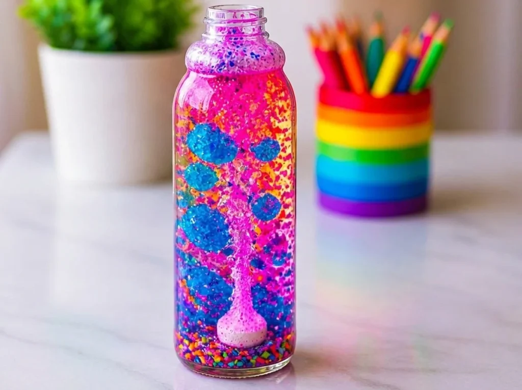 First-Day Rainbow Pencil Lava Lamp illuminating a colorful room