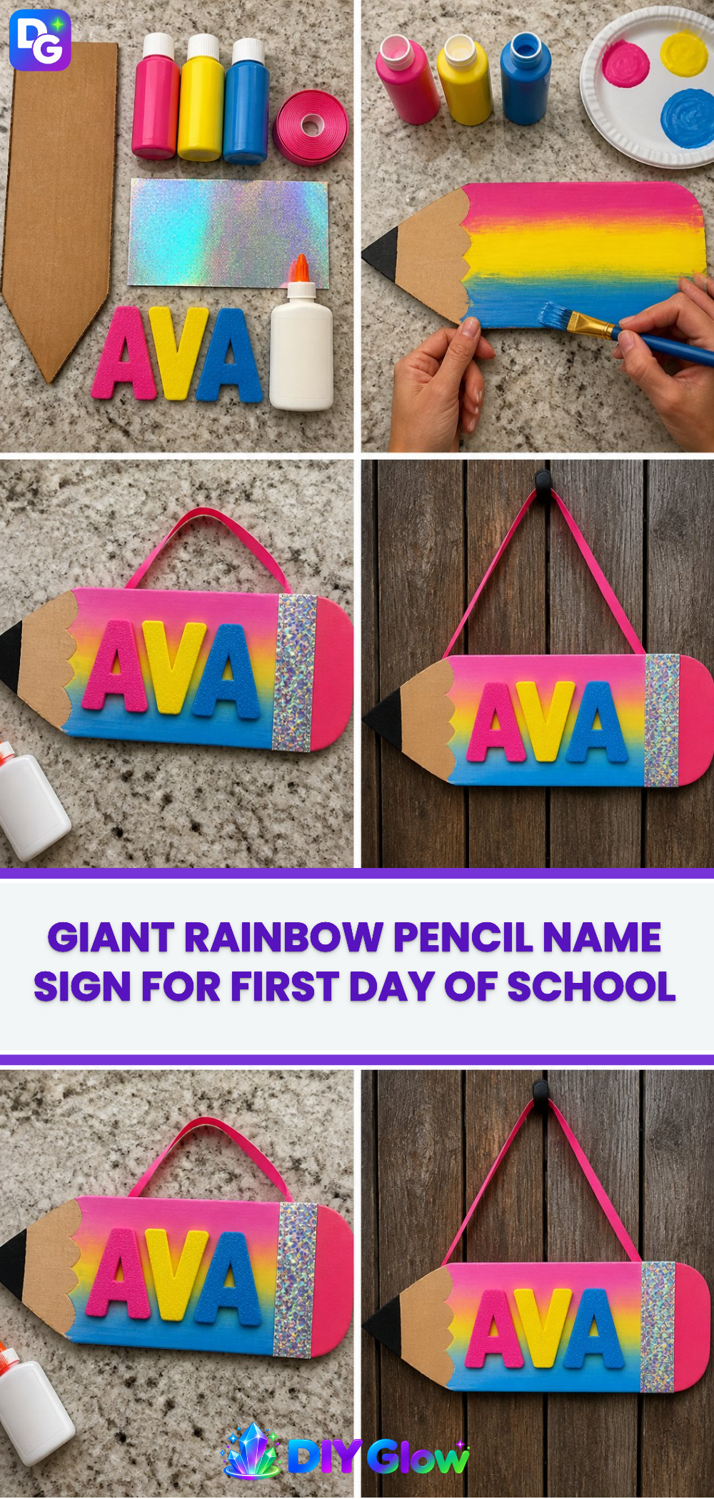 Giant Rainbow Pencil Name Sign for First Day of School