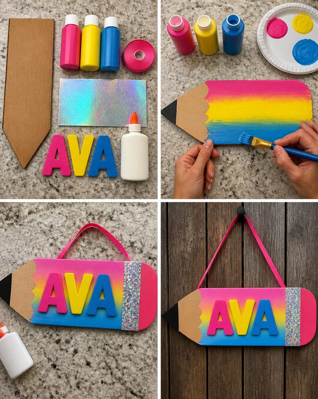 Giant Rainbow Pencil Name Sign for First Day of School