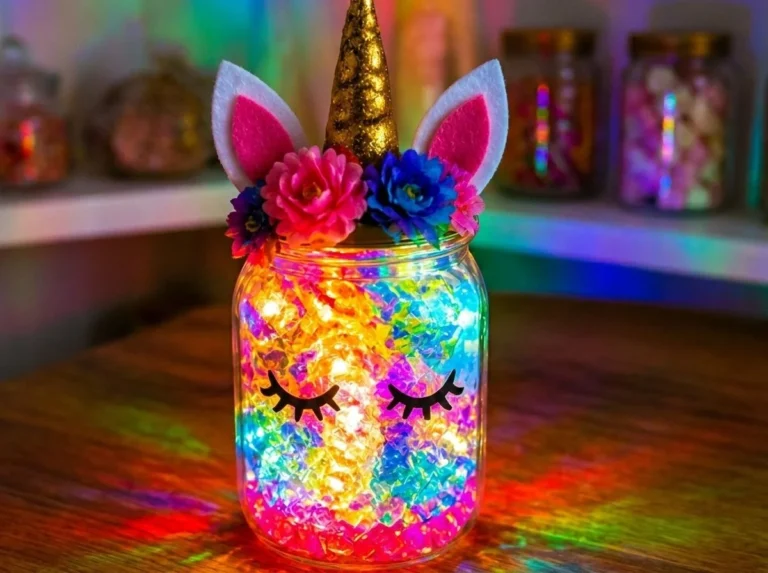 Glowing Crystal Rainbow Unicorn Jar